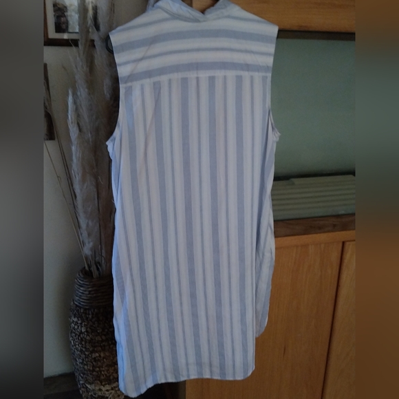 Caffe Marrakesh Sleeveless Tensile Stripe Shirt Dress, Large, White/light Blue - Picture 3 of 11